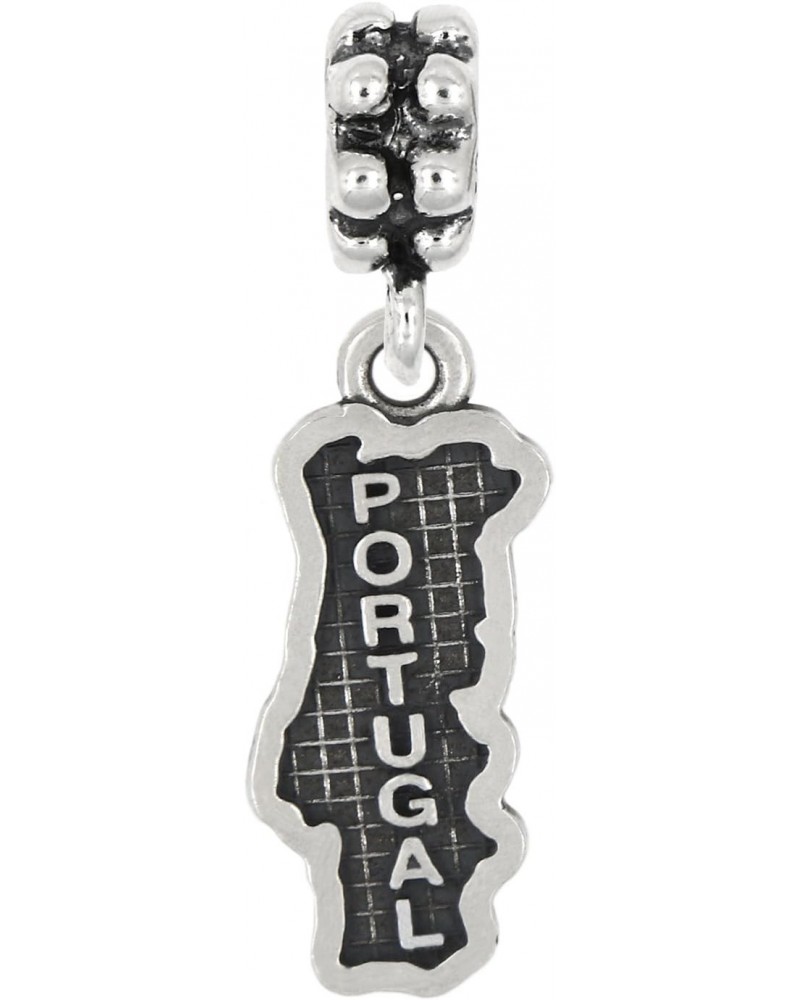 Sterling Silver Oxidized Map of Portugal Travel Dangle Bead Charm $15.58 Bracelets