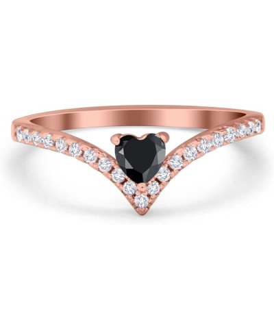 6mm Chevron Midi V Ring Band Heart Simulated Stone Round Cubic Zirconia 925 Sterling Silver Rose Tone, Simulated Black CZ $11...