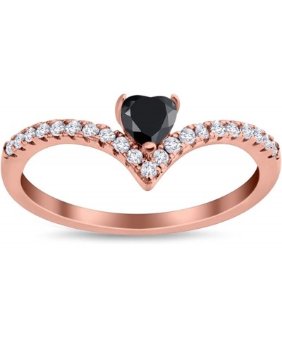 6mm Chevron Midi V Ring Band Heart Simulated Stone Round Cubic Zirconia 925 Sterling Silver Rose Tone, Simulated Black CZ $11...