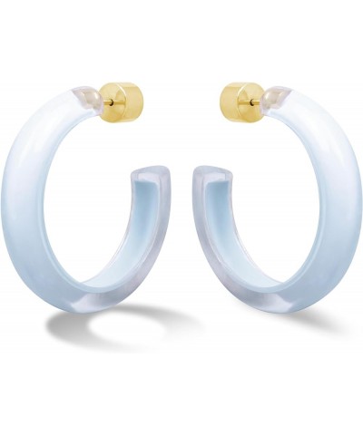 Gold Plated Sterling Silver Lucite Open Hoop Earrings for Women - Assorted Colors, Sizes and Designs 37.5MM (1.48 inches) Cle...