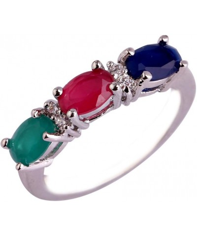 925 Sterling Silver Natural Novelty Filled Sapphire Quartz Topaz Engagement Wedding Ring US7 D_Red green & royalblue $4.79 Ot...