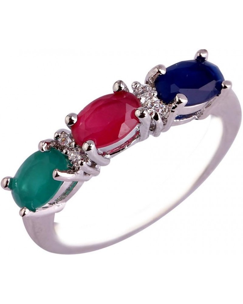 925 Sterling Silver Natural Novelty Filled Sapphire Quartz Topaz Engagement Wedding Ring US7 D_Red green & royalblue $4.79 Ot...