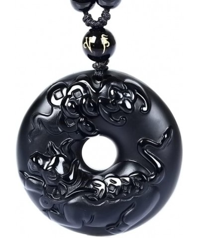 Pure Natural Obsidian Pendant Necklace Zodiac Bodhisattva Amulet Talisman 12 Modeling Ox $11.68 Necklaces