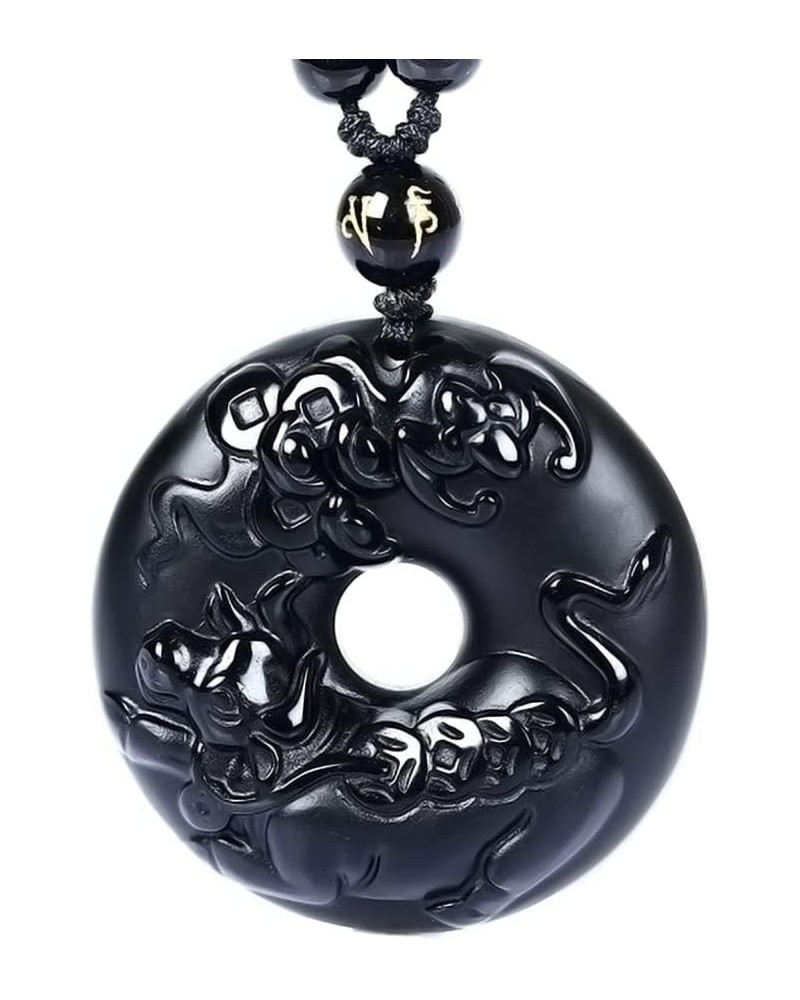 Pure Natural Obsidian Pendant Necklace Zodiac Bodhisattva Amulet Talisman 12 Modeling Ox $11.68 Necklaces