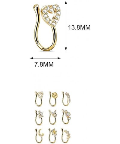 9PCS Fake Nose Rings Hoop, Nose Cuff Lip Ring, No Piercing Hoop, Women Flower Shape Faux Nose Ring, Cartilage Piercing Clip T...