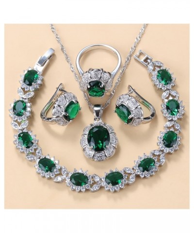 yaoqijie 925 Sterling Silver Necklace and Earrings Jewelry Sets for Women Fashion Accessories Green Zircon Charm Bracelet and...