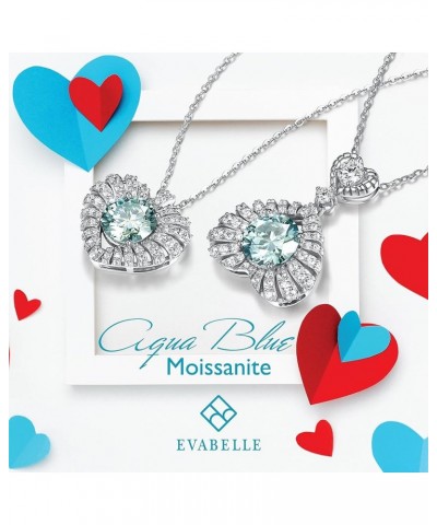 Moissanite Necklace for Women 1CT/2CT D Color Aqua Blue Moissanite Pendant Necklace 18K White Gold Plated Heart Dancing Neckl...