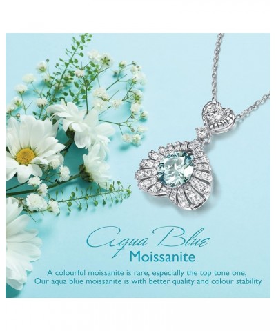 Moissanite Necklace for Women 1CT/2CT D Color Aqua Blue Moissanite Pendant Necklace 18K White Gold Plated Heart Dancing Neckl...