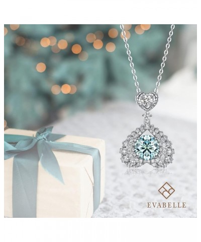 Moissanite Necklace for Women 1CT/2CT D Color Aqua Blue Moissanite Pendant Necklace 18K White Gold Plated Heart Dancing Neckl...