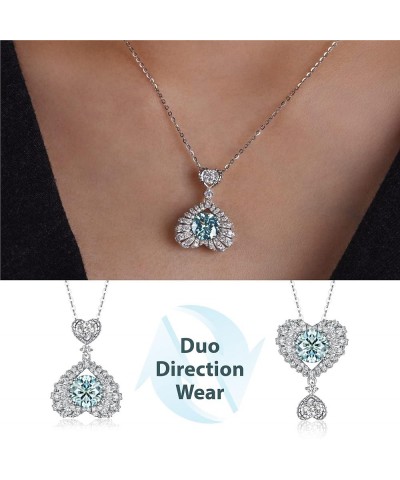 Moissanite Necklace for Women 1CT/2CT D Color Aqua Blue Moissanite Pendant Necklace 18K White Gold Plated Heart Dancing Neckl...