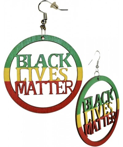 Women's Afrocentric Black Lives Matter Wood Dangle Pierced Earrings Circle Green/Yellow/Red $6.83 Earrings