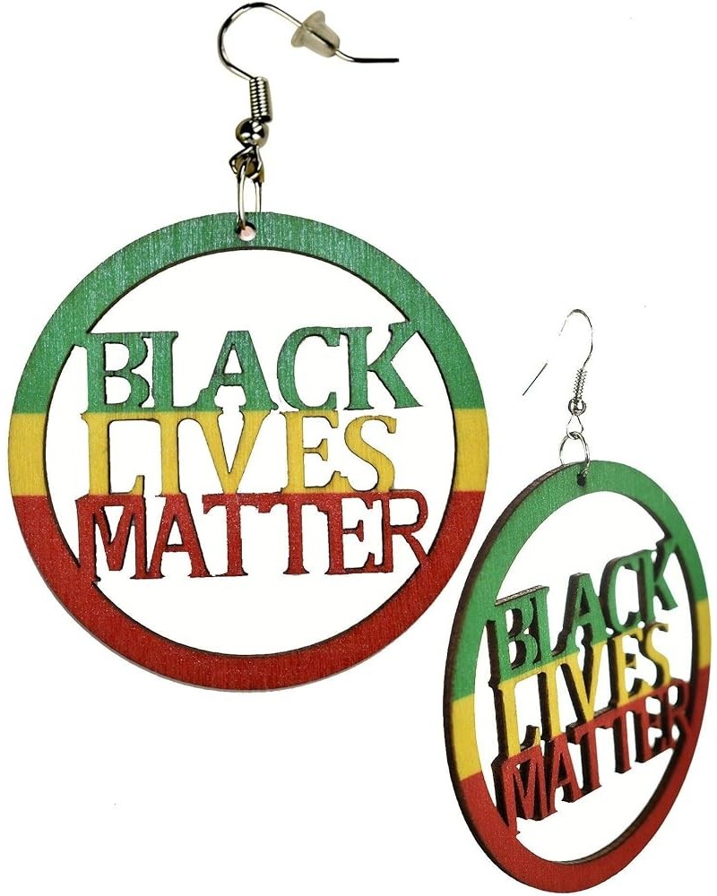 Women's Afrocentric Black Lives Matter Wood Dangle Pierced Earrings Circle Green/Yellow/Red $6.83 Earrings