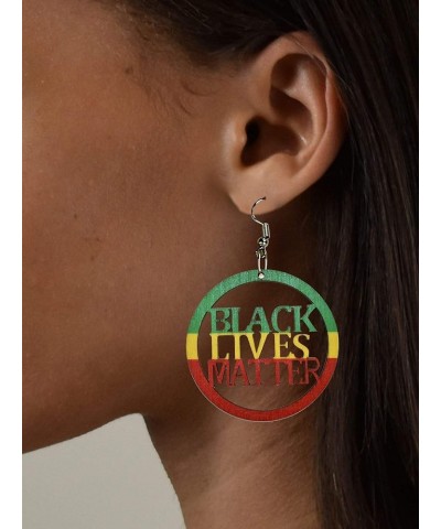 Women's Afrocentric Black Lives Matter Wood Dangle Pierced Earrings Circle Green/Yellow/Red $6.83 Earrings