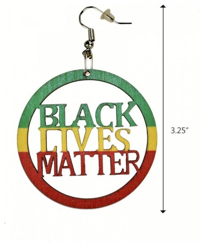 Women's Afrocentric Black Lives Matter Wood Dangle Pierced Earrings Circle Green/Yellow/Red $6.83 Earrings