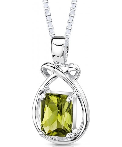 Peridot Pendant Necklace for Women 925 Sterling Silver, Natural Gemstone Birthstone, 1.50 Carats Emerald Cut 8x6mm, with 18 i...