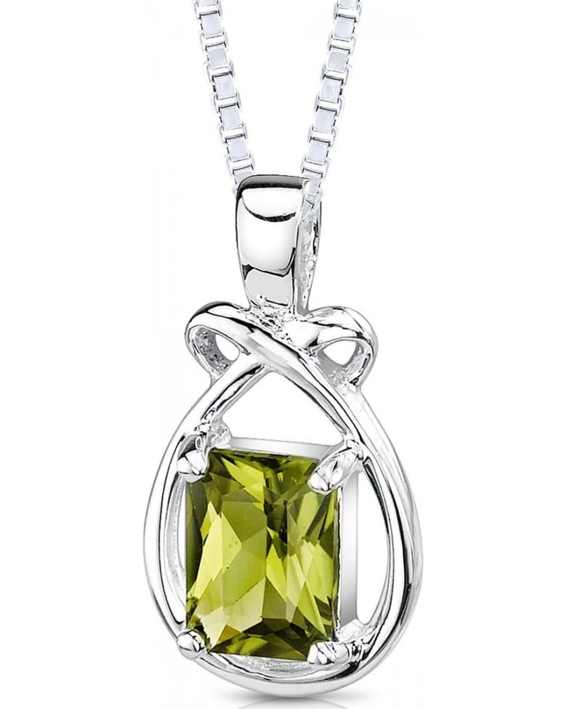 Peridot Pendant Necklace for Women 925 Sterling Silver, Natural Gemstone Birthstone, 1.50 Carats Emerald Cut 8x6mm, with 18 i...