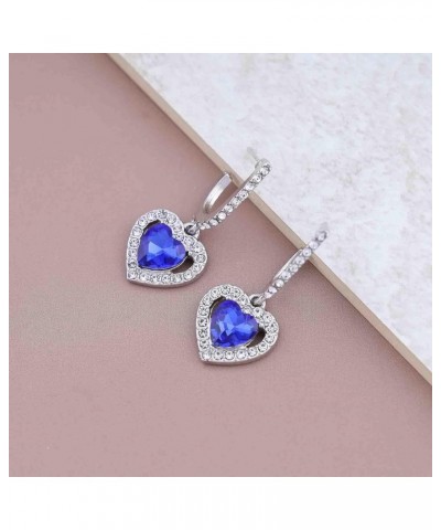 Boho Sapphire Heart Drop Earrings Silver Cz Heart Halo Earrings Vintage Blue Gemstone Dangle Earrings Blue Sapphire Gemstone ...