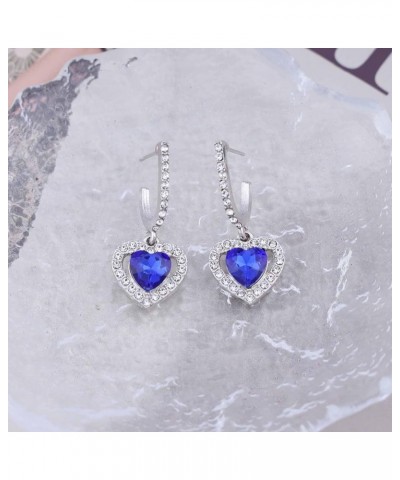 Boho Sapphire Heart Drop Earrings Silver Cz Heart Halo Earrings Vintage Blue Gemstone Dangle Earrings Blue Sapphire Gemstone ...