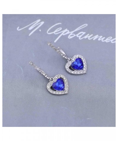 Boho Sapphire Heart Drop Earrings Silver Cz Heart Halo Earrings Vintage Blue Gemstone Dangle Earrings Blue Sapphire Gemstone ...