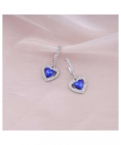 Boho Sapphire Heart Drop Earrings Silver Cz Heart Halo Earrings Vintage Blue Gemstone Dangle Earrings Blue Sapphire Gemstone ...