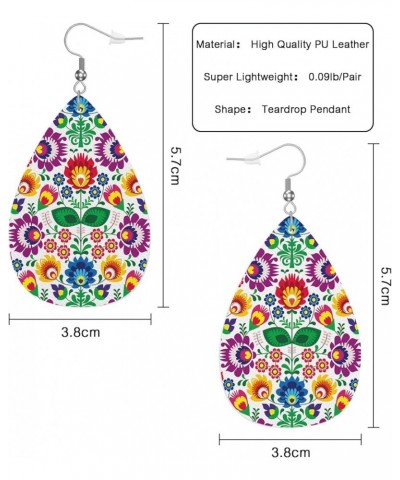 Traditional Florals Fashion Faux Leather Earrings Colorful Blossom Leaves Autumn Season Wedding Teardrop Earrings Jewelry For...