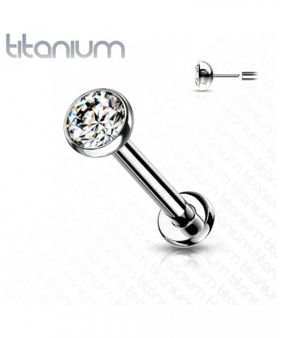 Dynamique Implant Grade Titanium Threadless Push in Labret With Bezel Set CZ Ball Top (Sold Per Piece) T:1mm L:6mm S:2.5mm Cl...