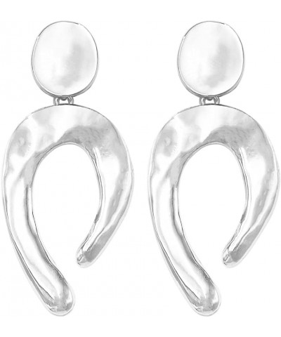 Women's Statement Wavy Metal Dangling Geometric Shapes Clip On Style Earrings, 3.25 Polished Silver Tone $11.18 Earrings