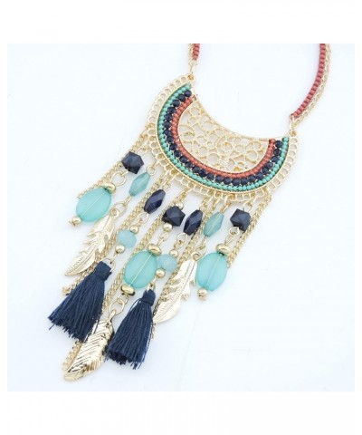 2 Layers Chain Beaded Tassels Charm Pendant Long Statement Necklace for Women (N0012) N0012-Blue $8.99 Necklaces