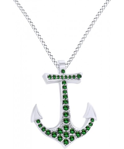 Beautifull Anchor Pendant Necklace in 14k White Gold Over Sterling Silver Simulated Emerald $35.72 Necklaces