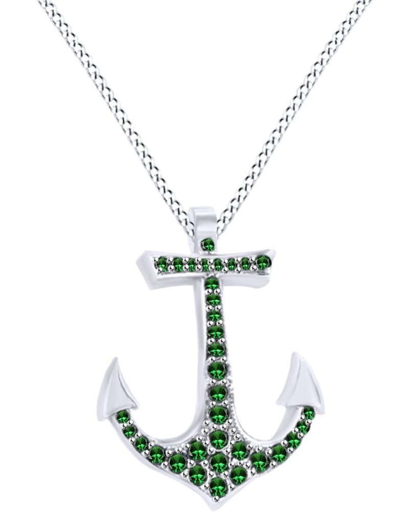 Beautifull Anchor Pendant Necklace in 14k White Gold Over Sterling Silver Simulated Emerald $35.72 Necklaces