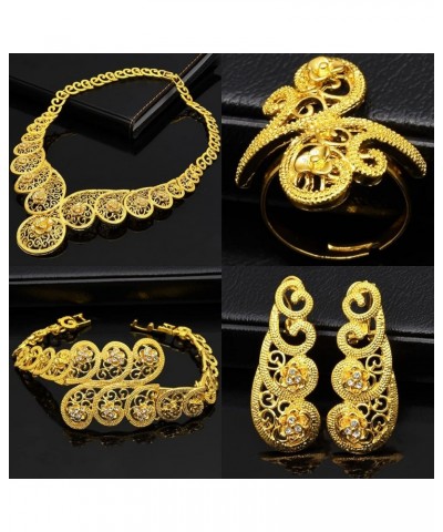 Indian Bollywood Women Jewelry Sets 24K Gold Plated Dubai Gold Necklace Earrings Bangle Fashion Wedding Prom Jewelry Set T-S4...