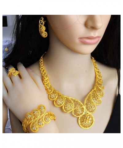 Indian Bollywood Women Jewelry Sets 24K Gold Plated Dubai Gold Necklace Earrings Bangle Fashion Wedding Prom Jewelry Set T-S4...