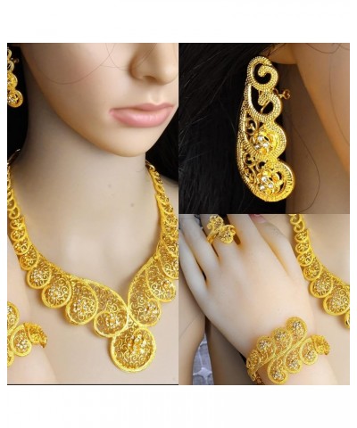 Indian Bollywood Women Jewelry Sets 24K Gold Plated Dubai Gold Necklace Earrings Bangle Fashion Wedding Prom Jewelry Set T-S4...