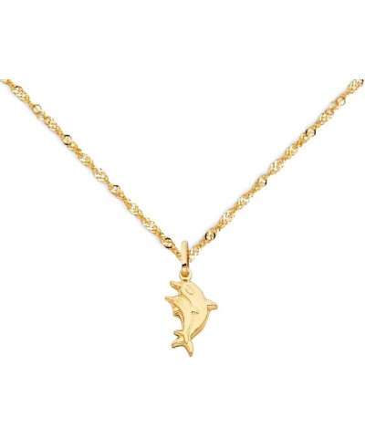 14K Yellow Gold 0.9mm Singapore Chain Necklace with Yellow Gold Dolphin Pendant for Men's and Women's | 14k Gold Unisex Chain...