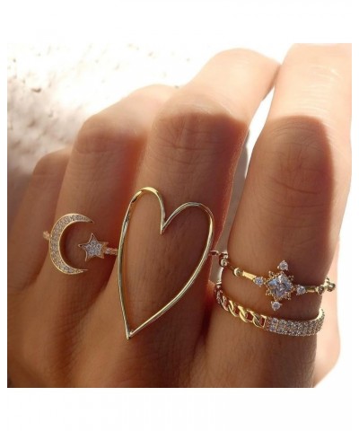 Gold Stackable Moon Star Knuckle Rings Set for Women Teen Girls, Boho Dainty Lightweight Stacking Rings, Vintage Midi Rings P...