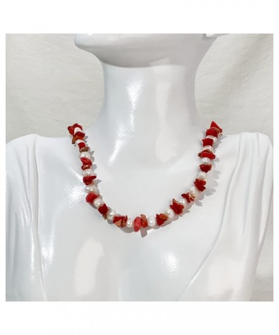 Handmade Natural Stone Coral Round Beaded Necklace for Women Girls,Healing Gemstone Chokers Gift C-Coral&Pearls,15.7 $8.39 Ne...