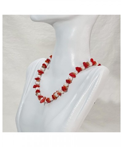 Handmade Natural Stone Coral Round Beaded Necklace for Women Girls,Healing Gemstone Chokers Gift C-Coral&Pearls,15.7 $8.39 Ne...