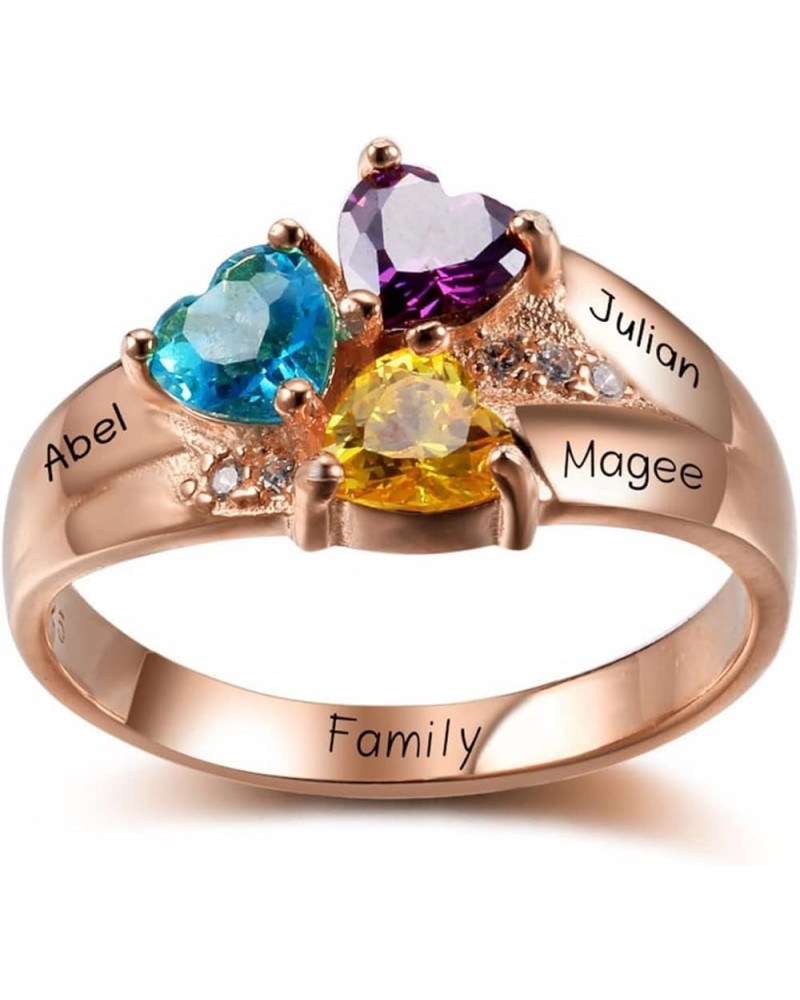 10K 14K 18K Solid Gold Personalized 2-4 Birthstones Ring Customized Name Ring with Stones Family Jewelry Gifts For Mom Wife G...