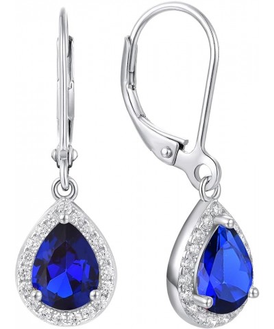 Women's Dangle Drop Earrings 925 Sterling Silver Solitaire Leverback Earrings Halo Teardrop Gemstones Jewelry 09-sapphire-Sep...