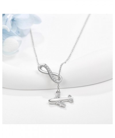 Airplane Necklace 925 Sterling Silver Infinity Airplane Pendant Y Necklace Travel Aviation Airplane Jewelry Gifts for Women G...