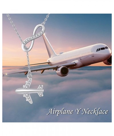 Airplane Necklace 925 Sterling Silver Infinity Airplane Pendant Y Necklace Travel Aviation Airplane Jewelry Gifts for Women G...