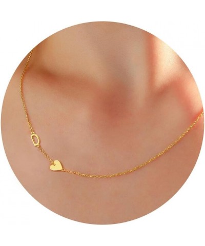 Dainty Sideway Initial Necklaces for Women Girls 14K Gold Plated Heart Letter Choker Necklace Minimalist Jewelry Gifts D-Gold...