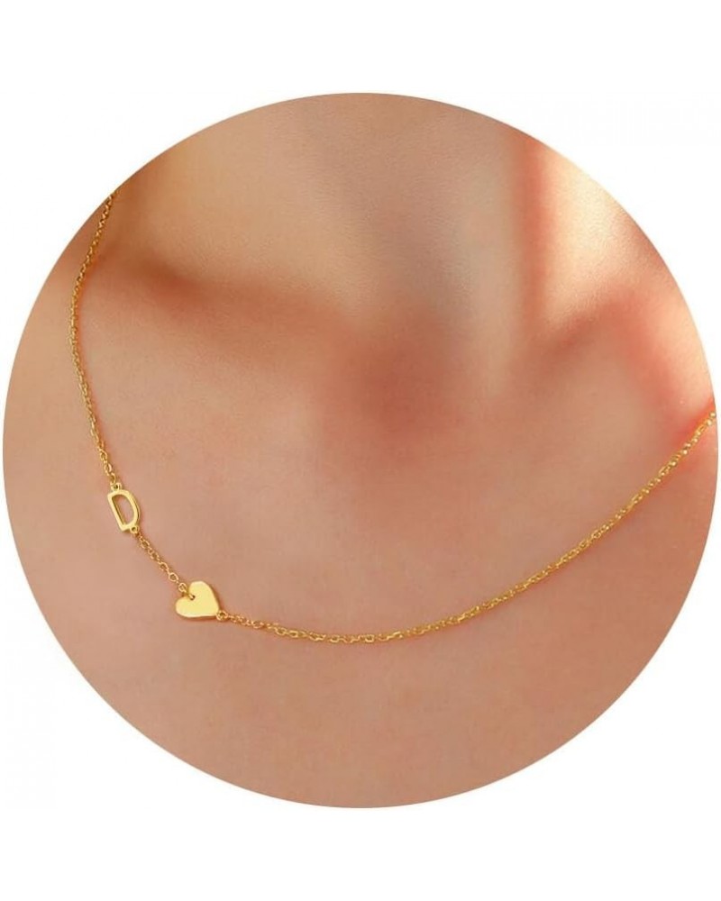 Dainty Sideway Initial Necklaces for Women Girls 14K Gold Plated Heart Letter Choker Necklace Minimalist Jewelry Gifts D-Gold...