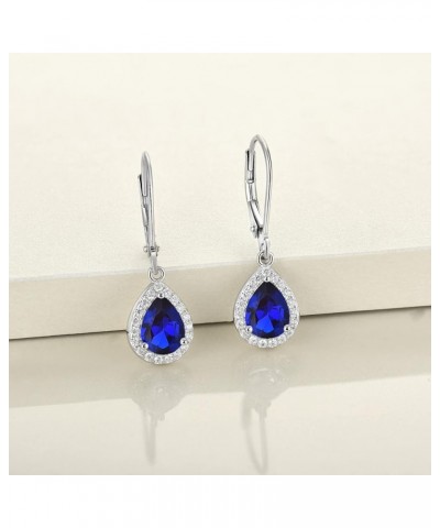 Women's Dangle Drop Earrings 925 Sterling Silver Solitaire Leverback Earrings Halo Teardrop Gemstones Jewelry 09-sapphire-Sep...