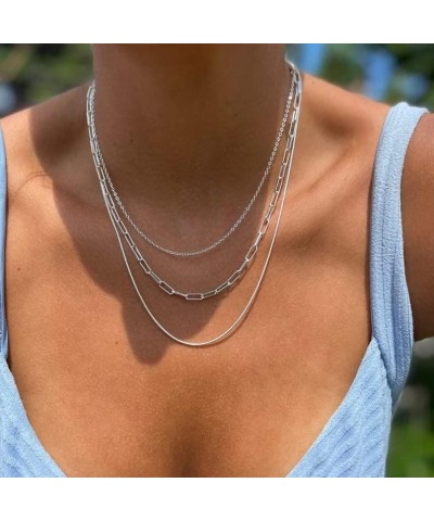 Stackable Necklaces for Women 14k Gold Plated Layered Gold Necklaces Dainty Gold Necklace Dot Thin Paperclip Snake Chain Chok...