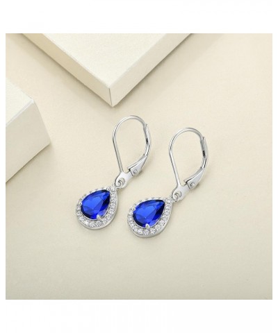 Women's Dangle Drop Earrings 925 Sterling Silver Solitaire Leverback Earrings Halo Teardrop Gemstones Jewelry 09-sapphire-Sep...