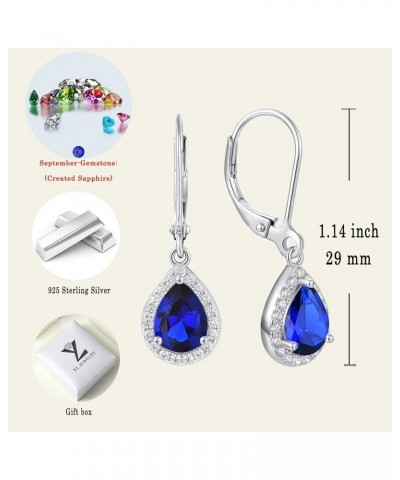 Women's Dangle Drop Earrings 925 Sterling Silver Solitaire Leverback Earrings Halo Teardrop Gemstones Jewelry 09-sapphire-Sep...