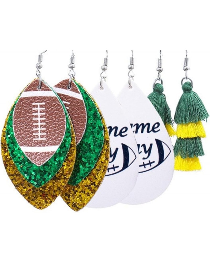 3 Pairs Colorful Layered Football Tassel Leather Dangle Earrings Set Glitter Football Sports Lover Earrings for Women Girls J...