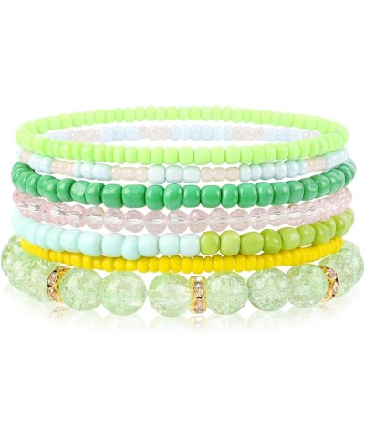 IDEAJOY Bohemian Beaded Stackable Bracelets for Women Green/Blue/Pink/Black Beaded Bracelets Multilayered Adjustable Strand S...