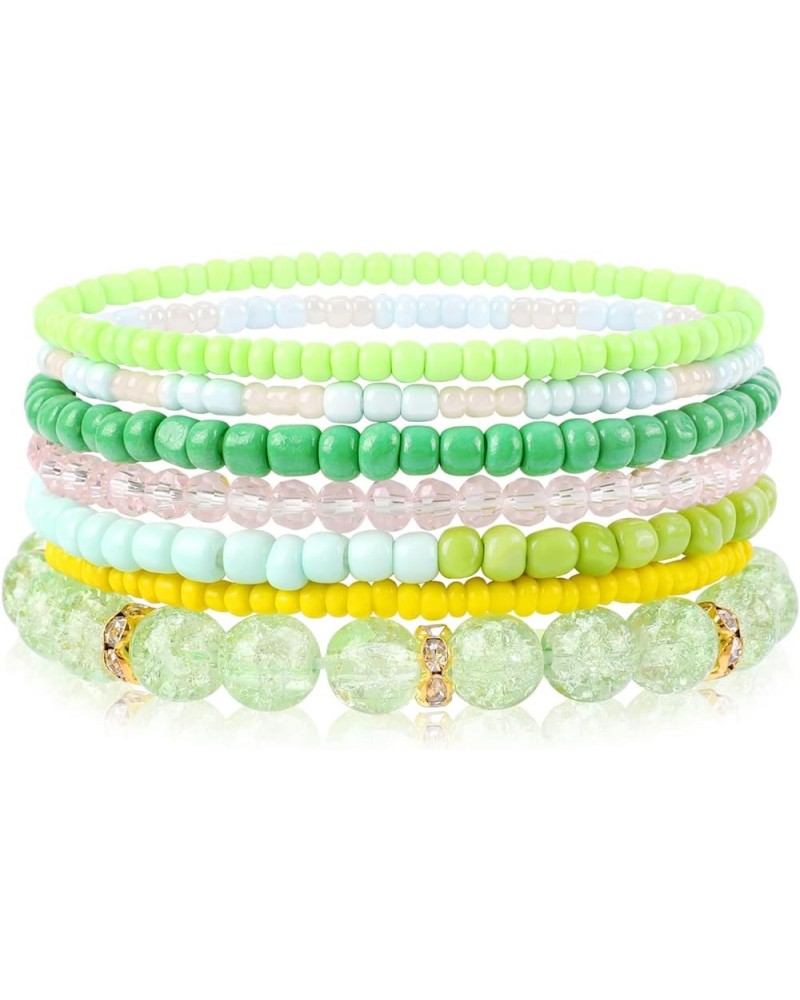 IDEAJOY Bohemian Beaded Stackable Bracelets for Women Green/Blue/Pink/Black Beaded Bracelets Multilayered Adjustable Strand S...